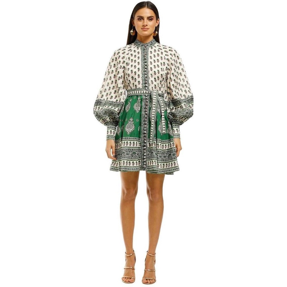 Zimmermann Green and White Long Sleeve Dress-Amari